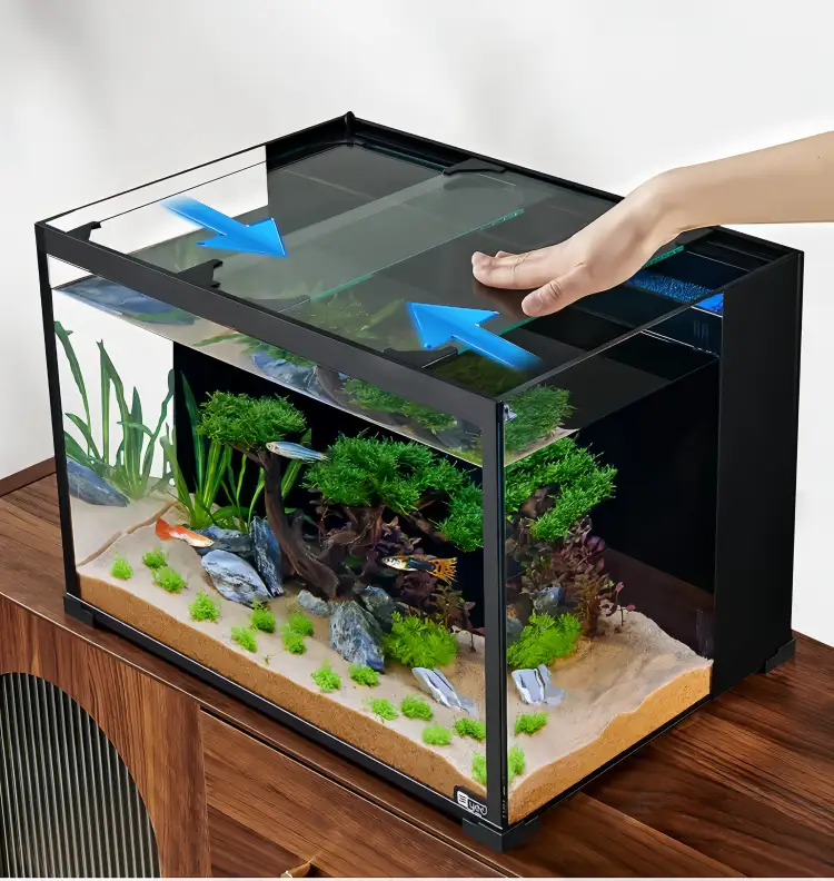 sliding ultra-white glass fish tank with back filter wholesale 9 - yee