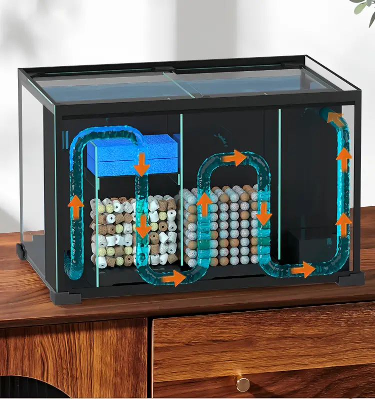 yee sliding ultra-white glass fish tank with back filter wholesale 6