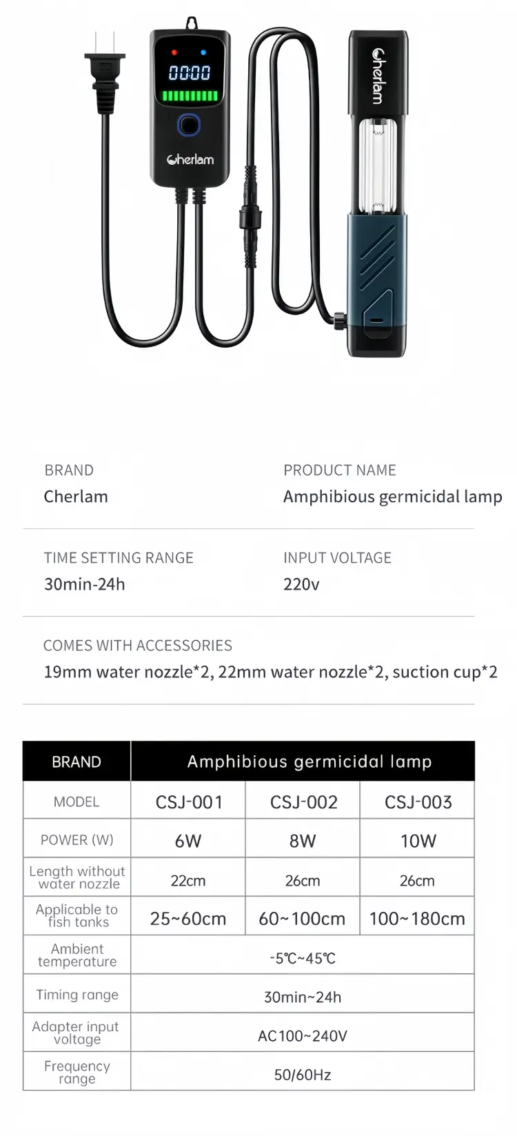 UV light for fish tank product parameters