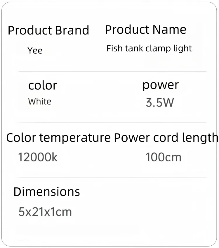 Yee clip on fish tank light product parameters